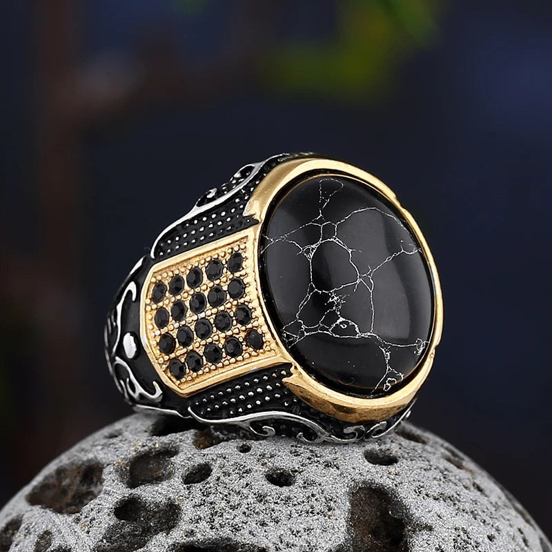 Men Black Stone Round Stylish Rings