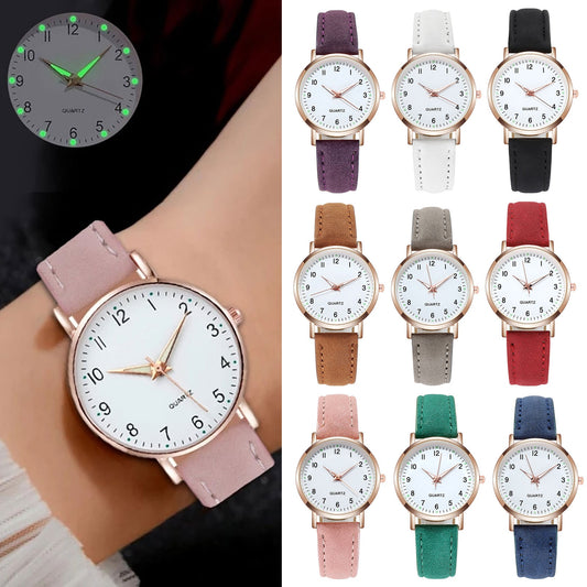 Casualy Lady Watches Leather Band Round Face Luminous Women Quartz Wrist Watch