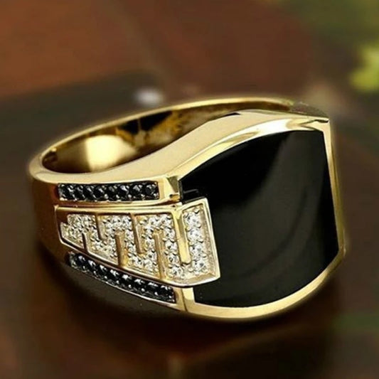 Men Style Black Square Gold Plated Formal Ring