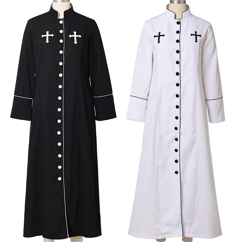Clery Black And White Women Cassock Ministers Robe With Belts