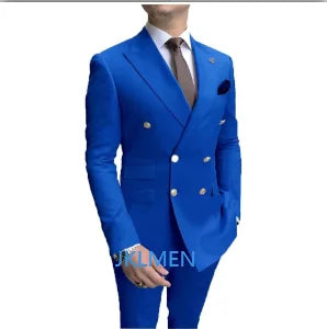 Men Formal 2peice Double Breasted Wedding Suit Prom Tuxedo Blazer Gold Buttons