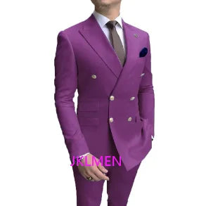 Men Formal 2peice Double Breasted Wedding Suit Prom Tuxedo Blazer Gold Buttons