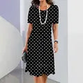 Women Cerw Neck Formal Polka Dots Boho Dress