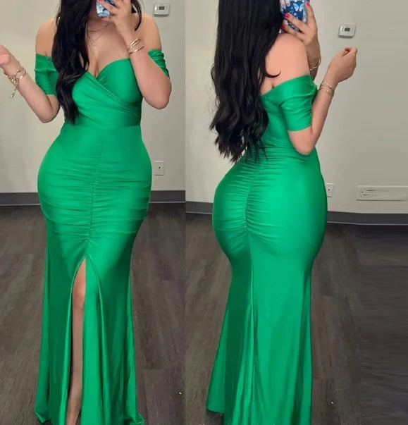 Elegant Evening Party Rhinestone cold Shoulder Slit Formal Women Dress