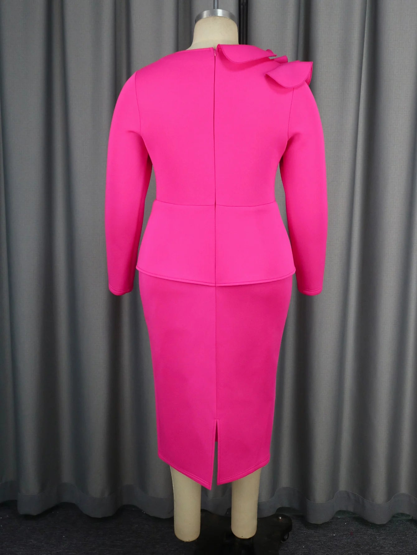 Elegant Dress Women Long Sleeves Asymmetrical Raffel Neck Office Lady Formal Party Church Dress