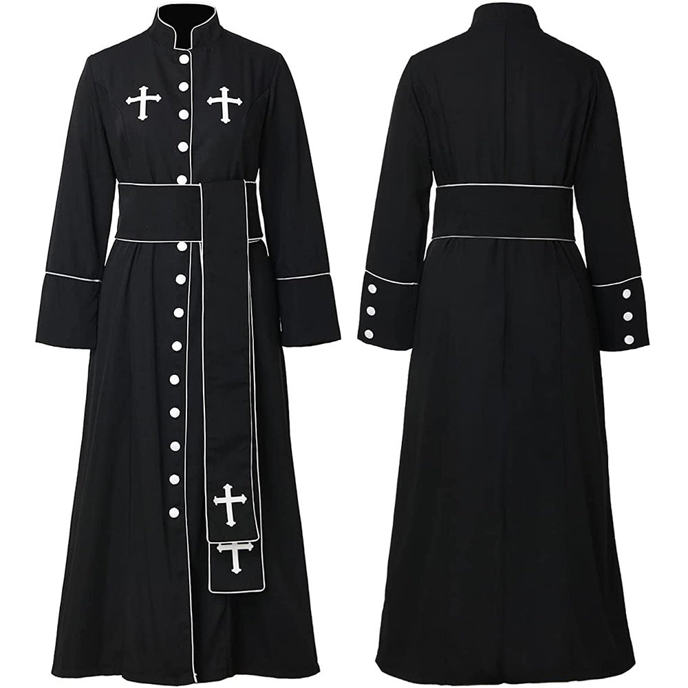 Clery Black And White Women Cassock Ministers Robe With Belts