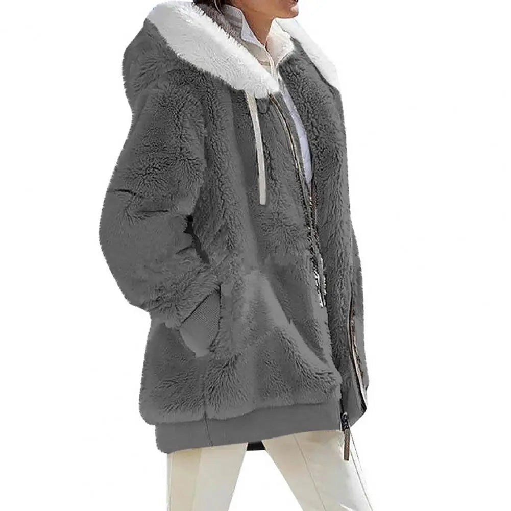 Women Winter Coat Solid Color Long Sleeves Zipper Cardigan