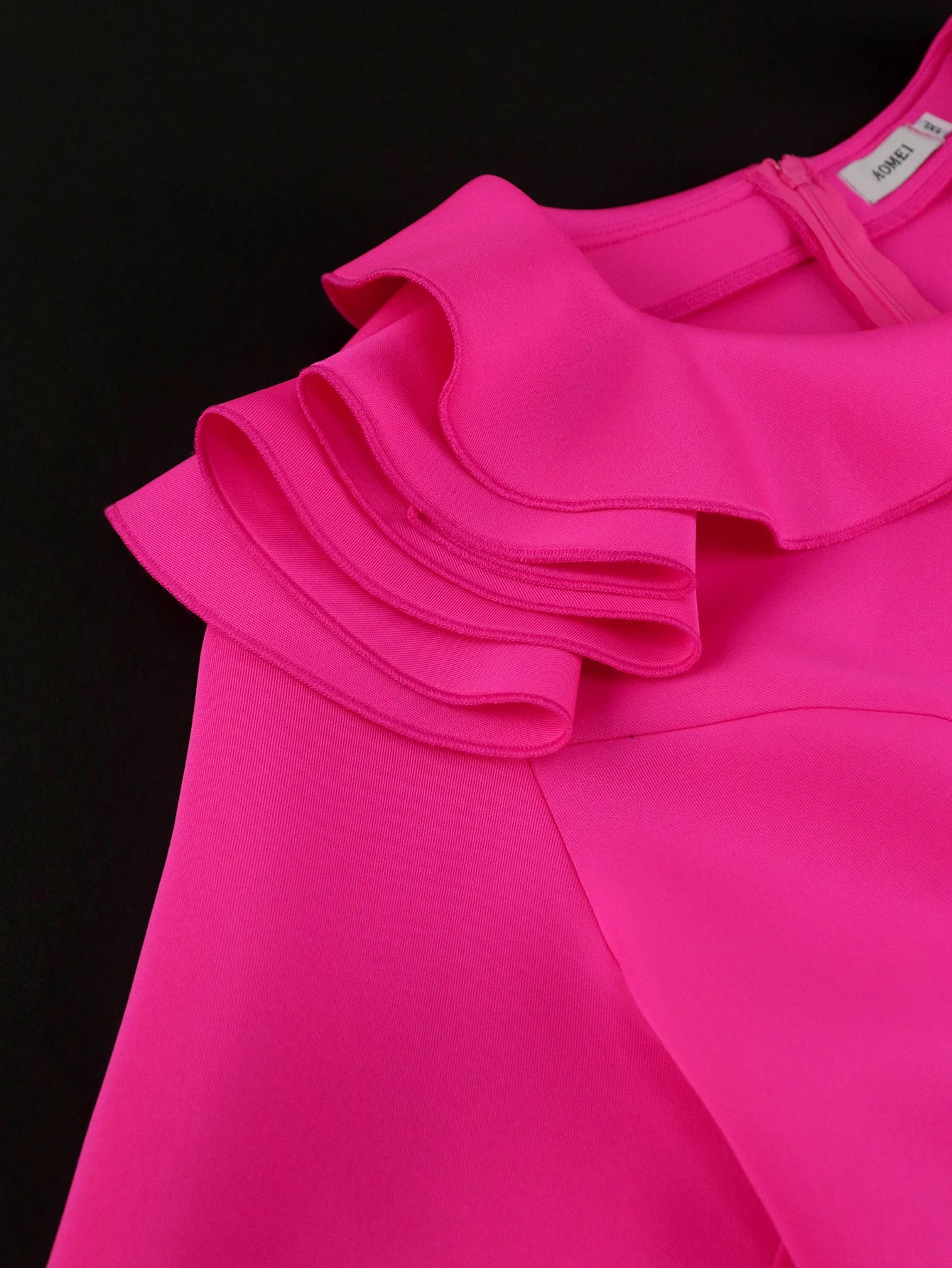 Elegant Dress Women Long Sleeves Asymmetrical Raffel Neck Office Lady Formal Party Church Dress