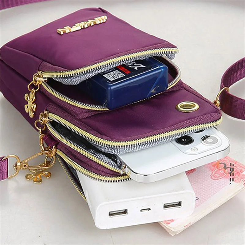 Phone Crossbody Bags for Women Shoulder Bag  With Headphone Plug 3 Layer Wallet