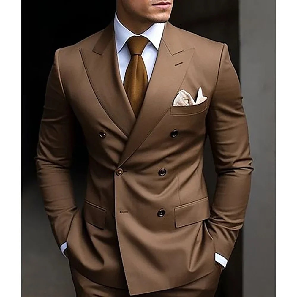 Men Formal 2peice Double Breasted Wedding Suit Prom Tuxedo Blazer Gold Buttons