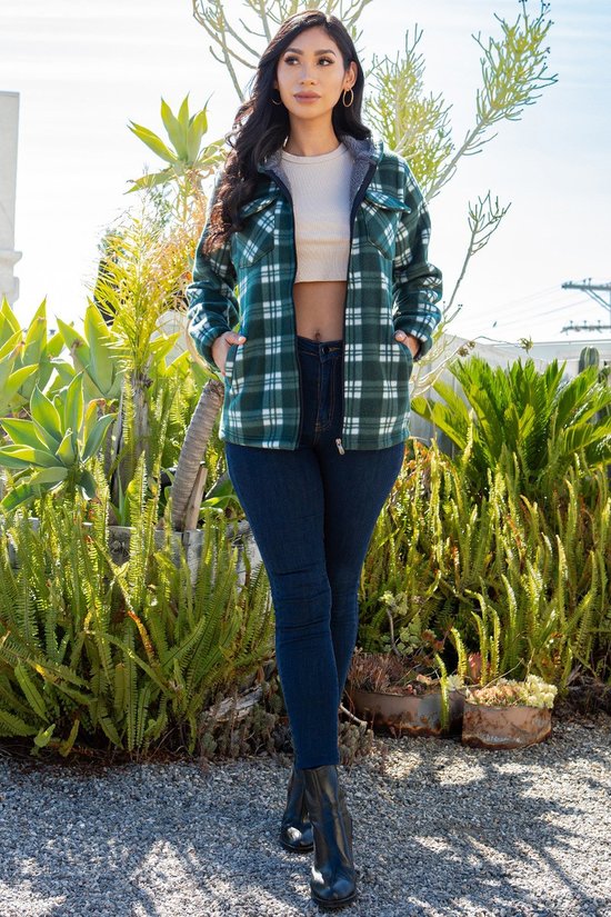 Women Plaid Zip Up Casual Hoodies Jackets