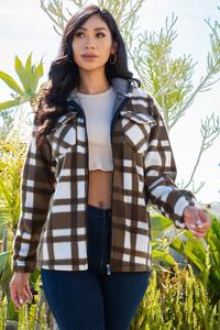 Women Plaid Zip Up Casual Hoodies Jackets