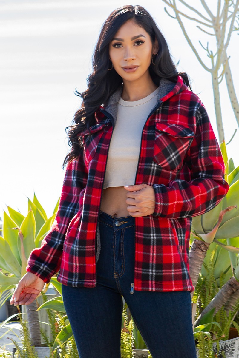 Women Plaid Zip Up Casual Hoodies Jackets