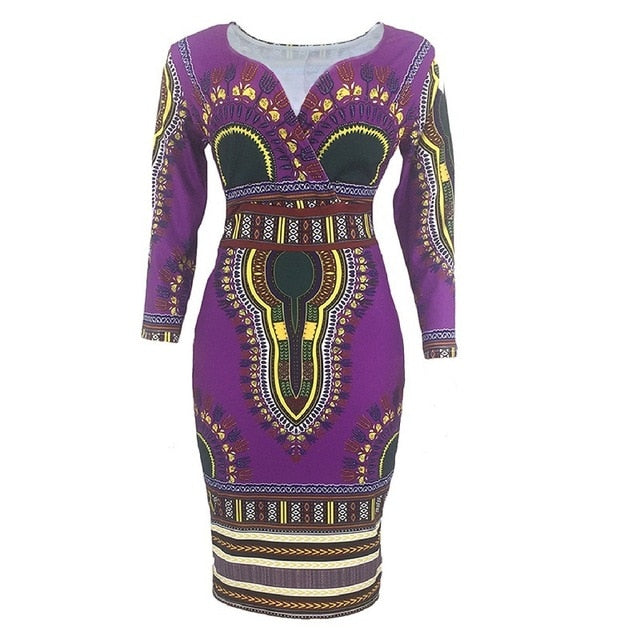 Vintage V. Neck Printed Women Stylish Bolo Waist Church Dress