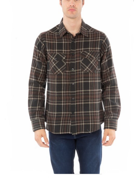 Men Long Sleeve Plaid Two Pockets Shirt