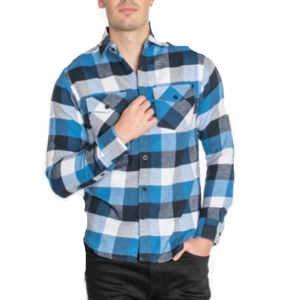 Men Long Sleeve Plaid Two Pockets Shirt