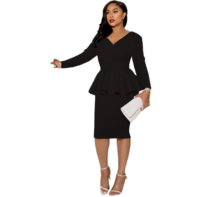 Women Ruffles Solid Office Dresses