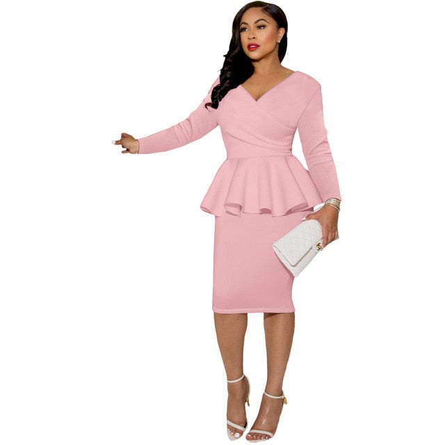 Women Ruffles Solid Office Dresses