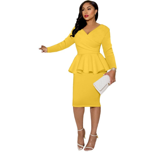 Women Ruffles Solid Office Dresses