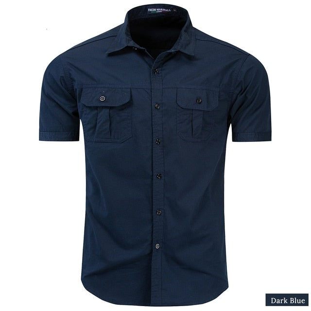 Men Hiking Short Sleeve Shirt Button Down Military Tactical Shirt