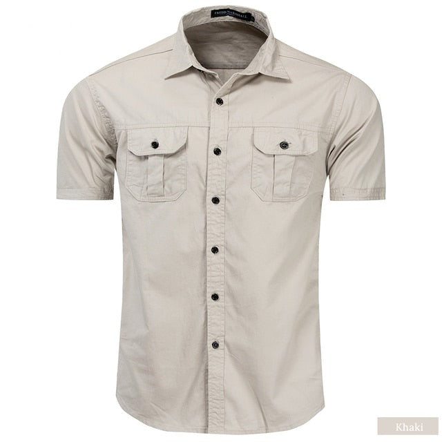 Men Hiking Short Sleeve Shirt Button Down Military Tactical Shirt