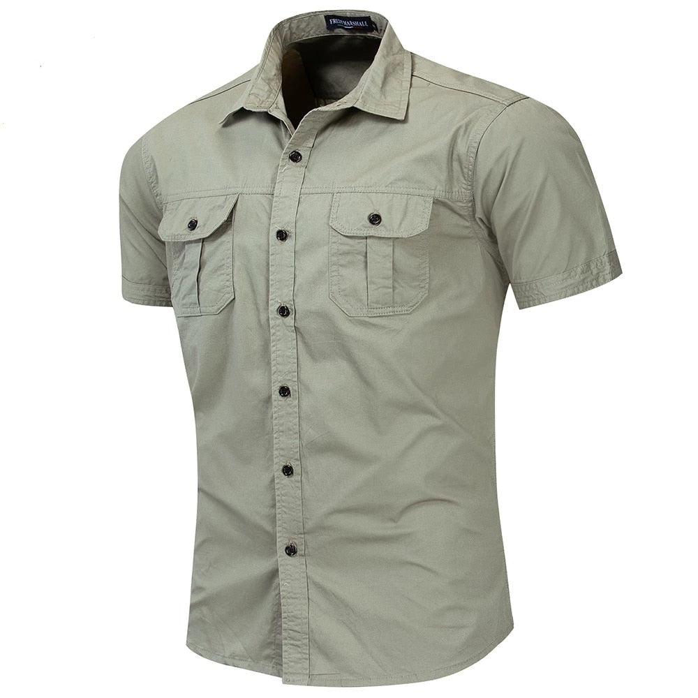 Men Hiking Short Sleeve Shirt Button Down Military Tactical Shirt – New Thin