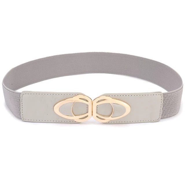 Leather Stretch Wide Belt Elastic With Buckle