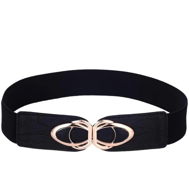 Leather Stretch Wide Belt Elastic With Buckle
