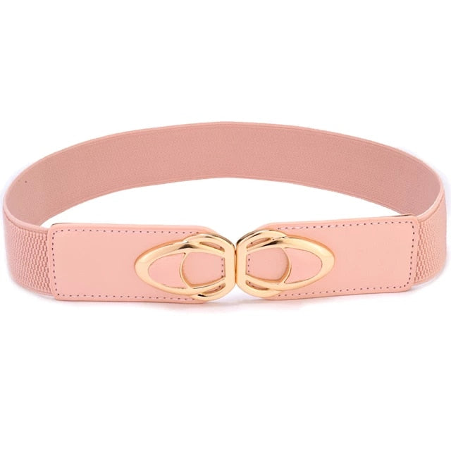 Leather Stretch Wide Belt Elastic With Buckle