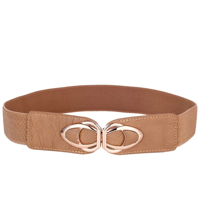 Leather Stretch Wide Belt Elastic With Buckle