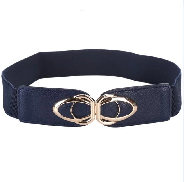 Leather Stretch Wide Belt Elastic With Buckle