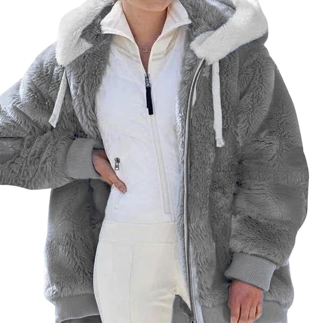 Women Winter Coat With Hoodie Zipper
