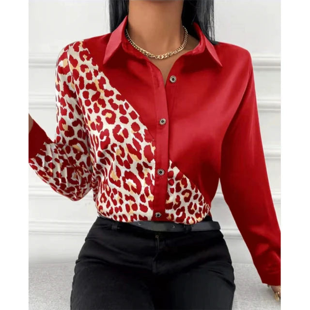 Women Short Sleeve Pokey Dots Pull Over Blouse Top And Long Sleeves Leopard Style Blouses