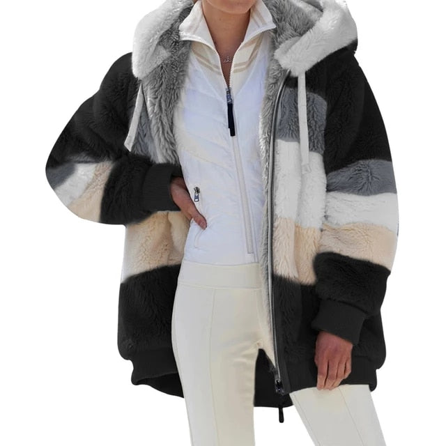 Women Winter Coat With Hoodie Zipper