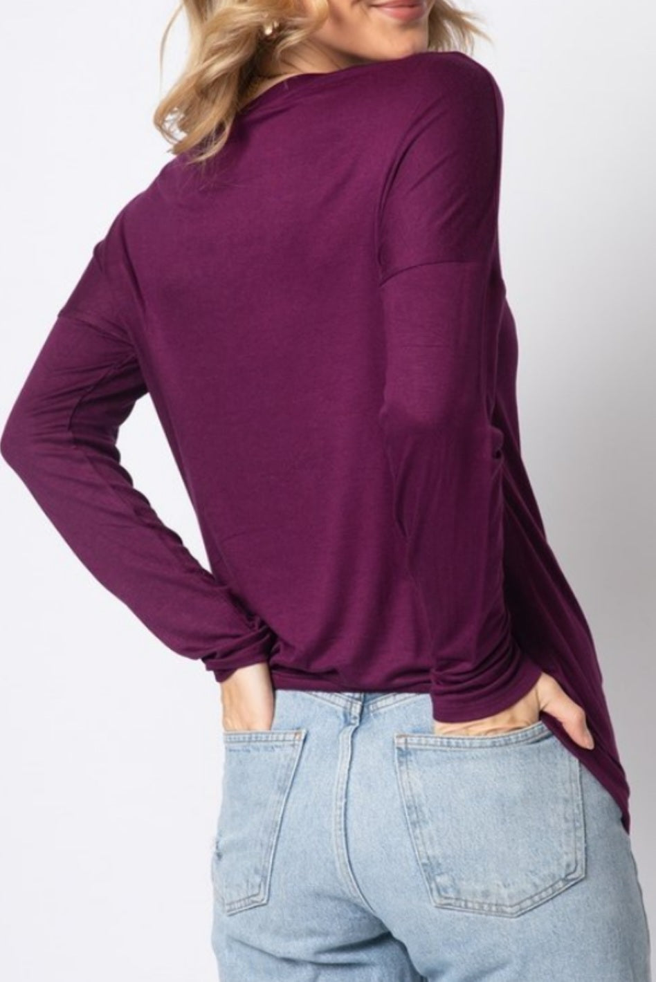 Women's Solid Long Sleeves Blouse Round Neck Top