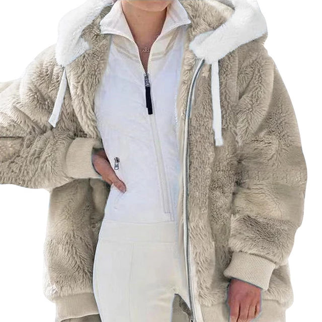 Women Winter Coat With Hoodie Zipper