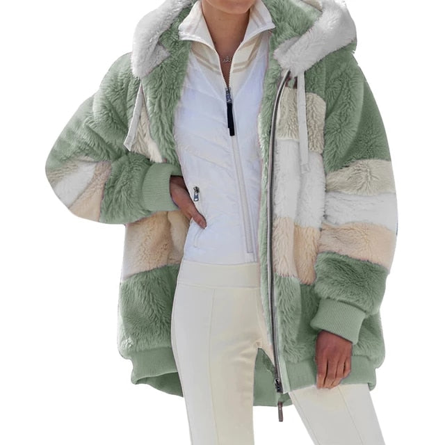 Women Winter Coat With Hoodie Zipper