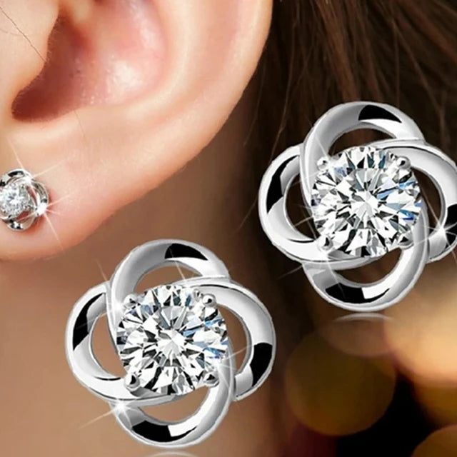 Rhinestone Crystal Snow Flake Stud Women Earring