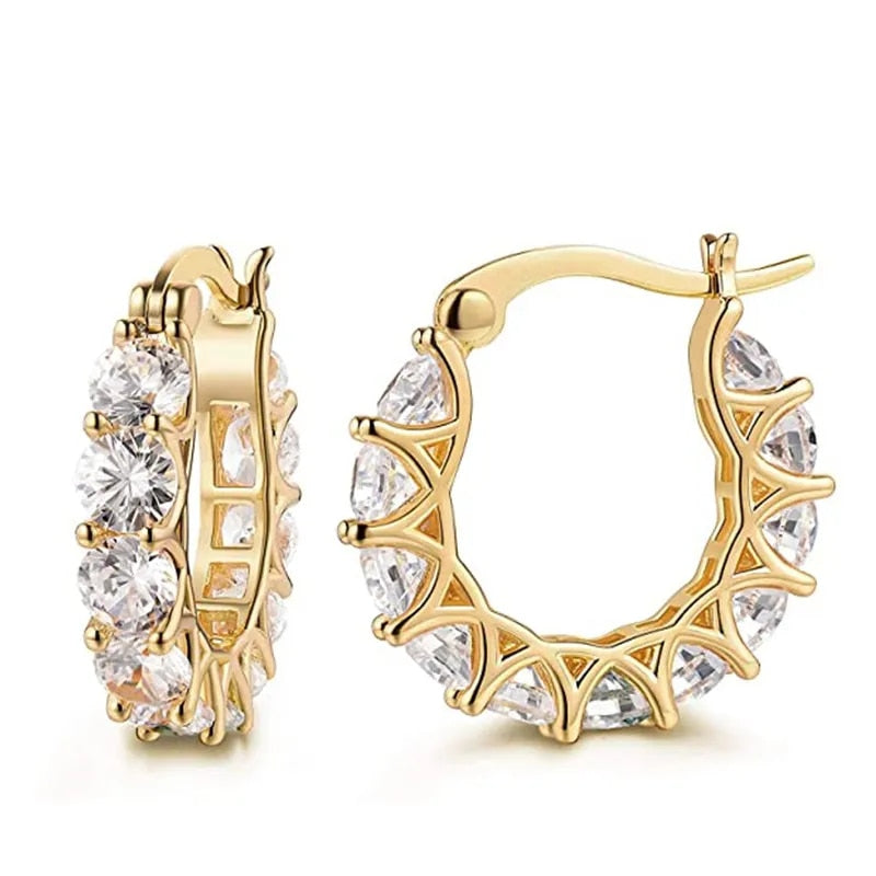 Gold And Silver plated Woman CZ Crystal  Hoop Earring