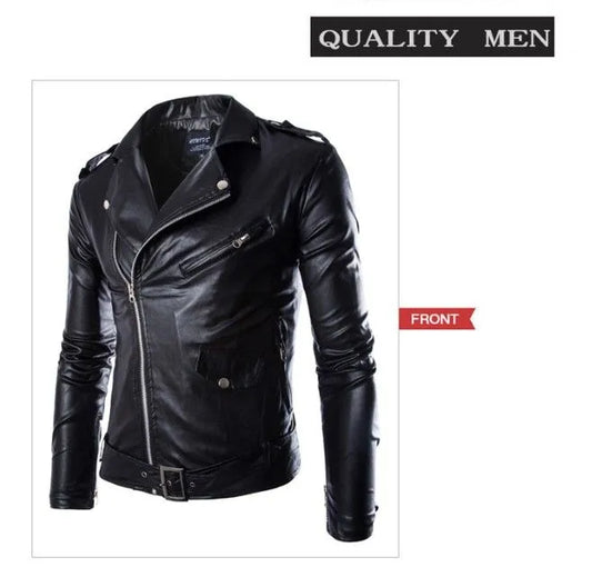 Men Leather Motorcycle Jacket Wind Proof Coat