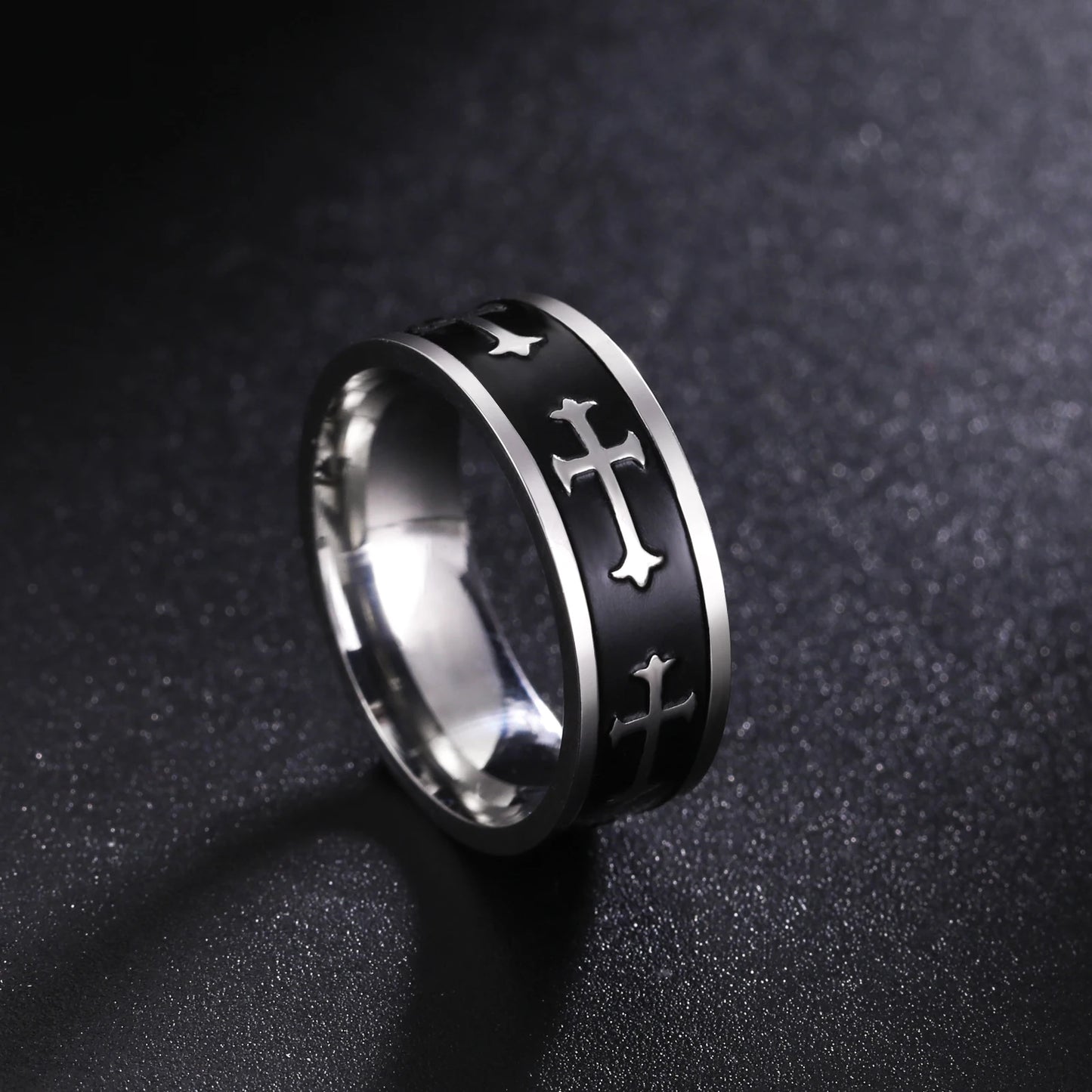 Black And Sliver Cross Men Ring Christian Formal Stylish Rings