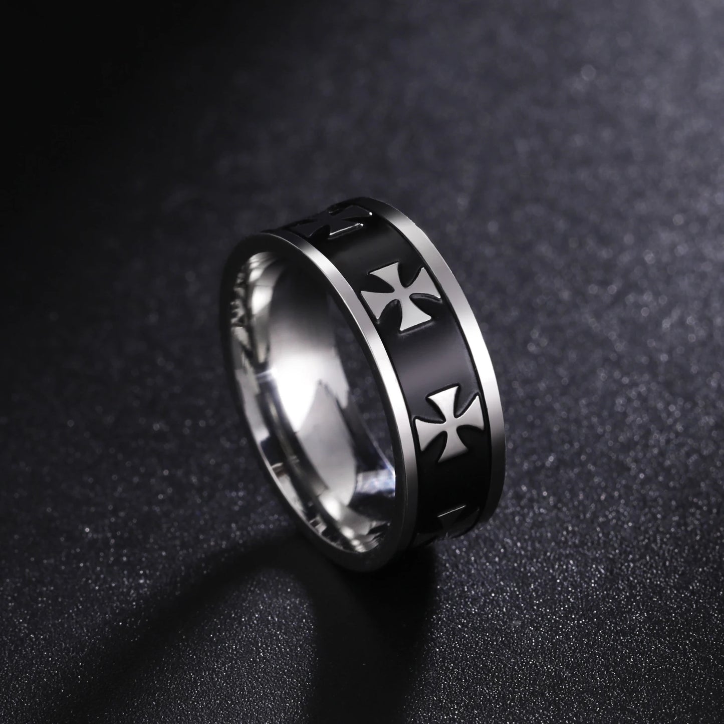 Black And Sliver Cross Men Ring Christian Formal Stylish Rings