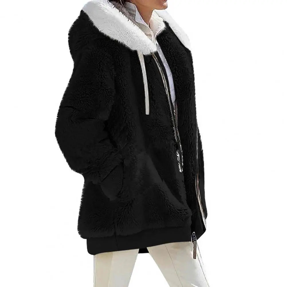 Women Winter Coat Solid Color Long Sleeves Zipper Cardigan