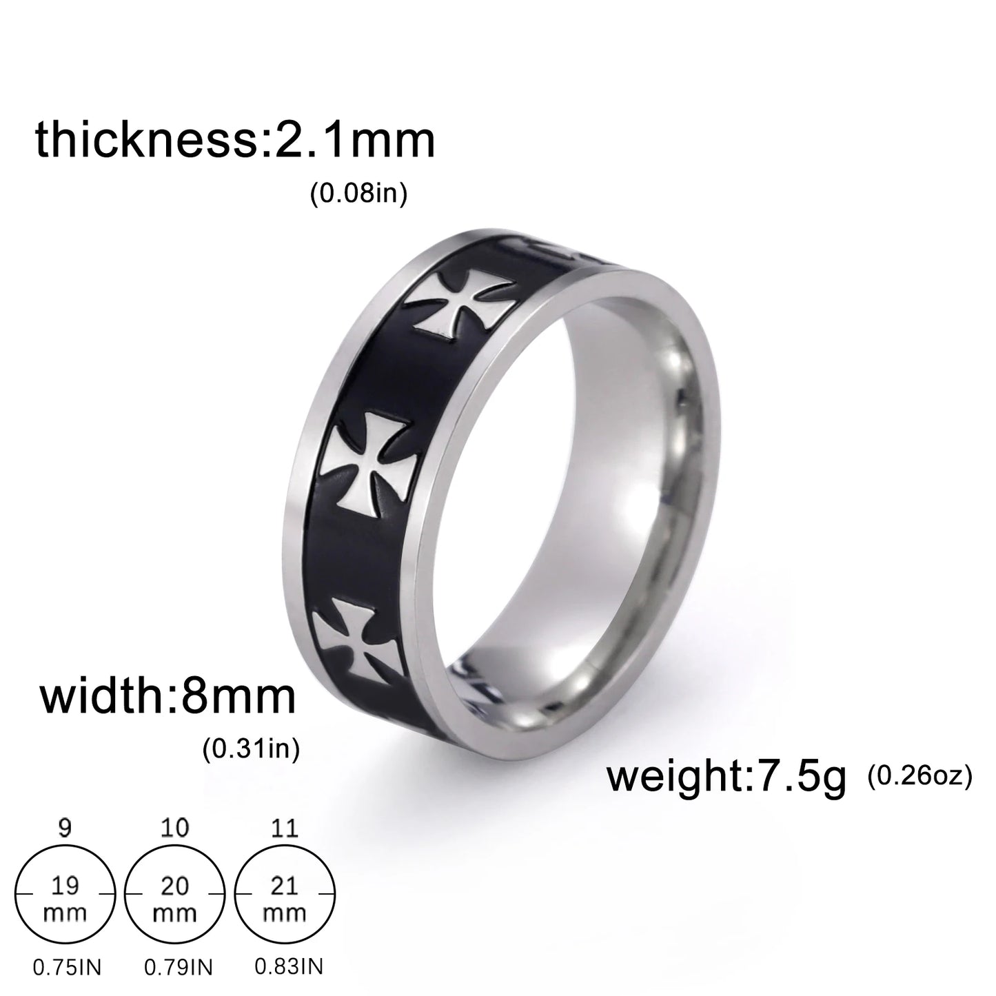 Black And Sliver Cross Men Ring Christian Formal Stylish Rings