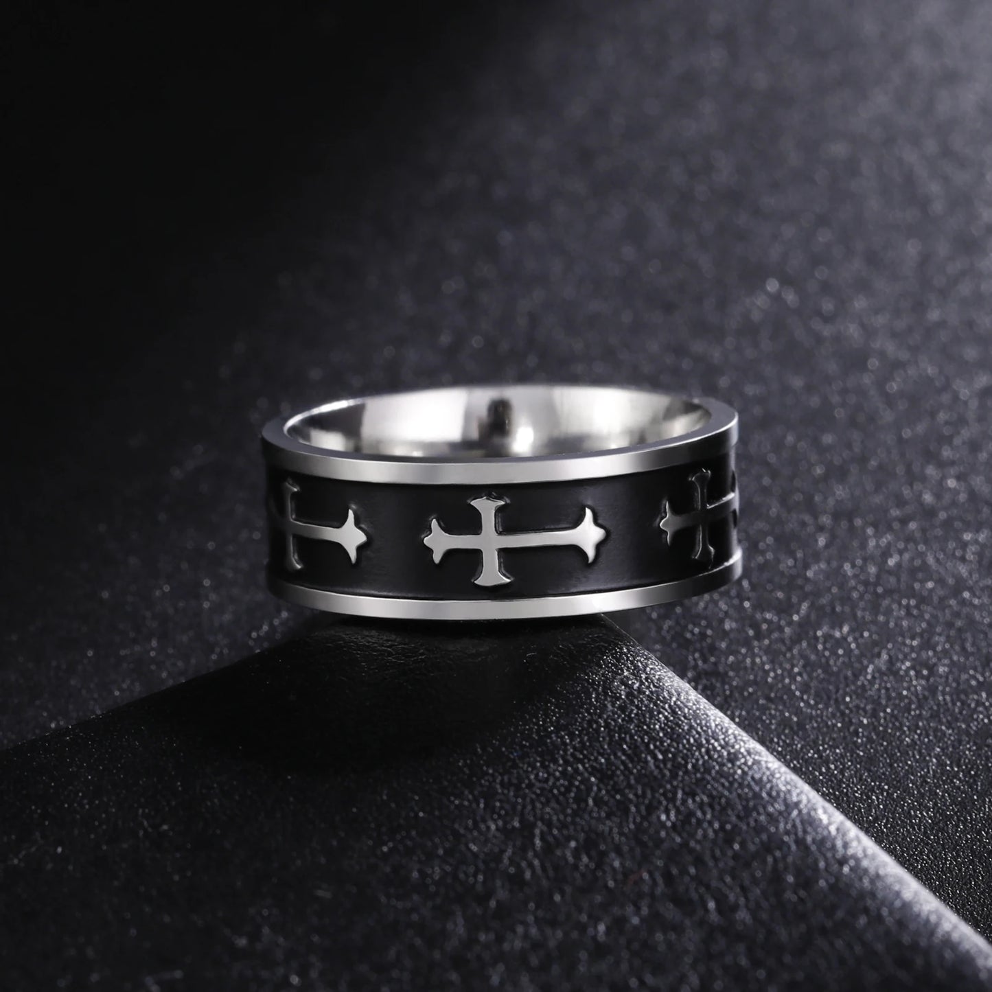 Black And Sliver Cross Men Ring Christian Formal Stylish Rings