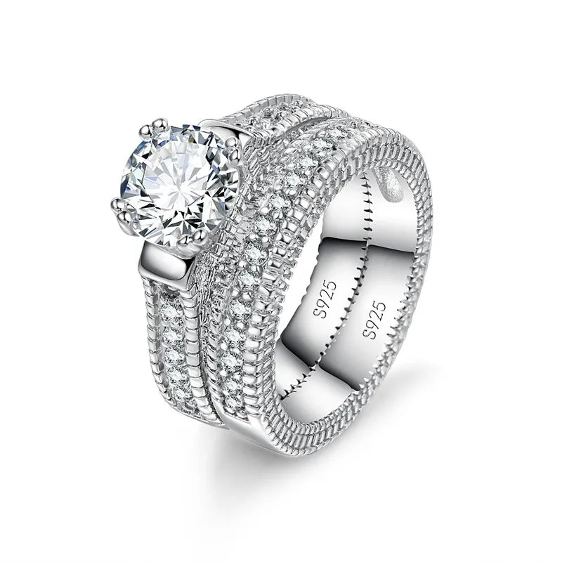 Elegant Sterling Silver Women Formal Two Peace Wedding Ring