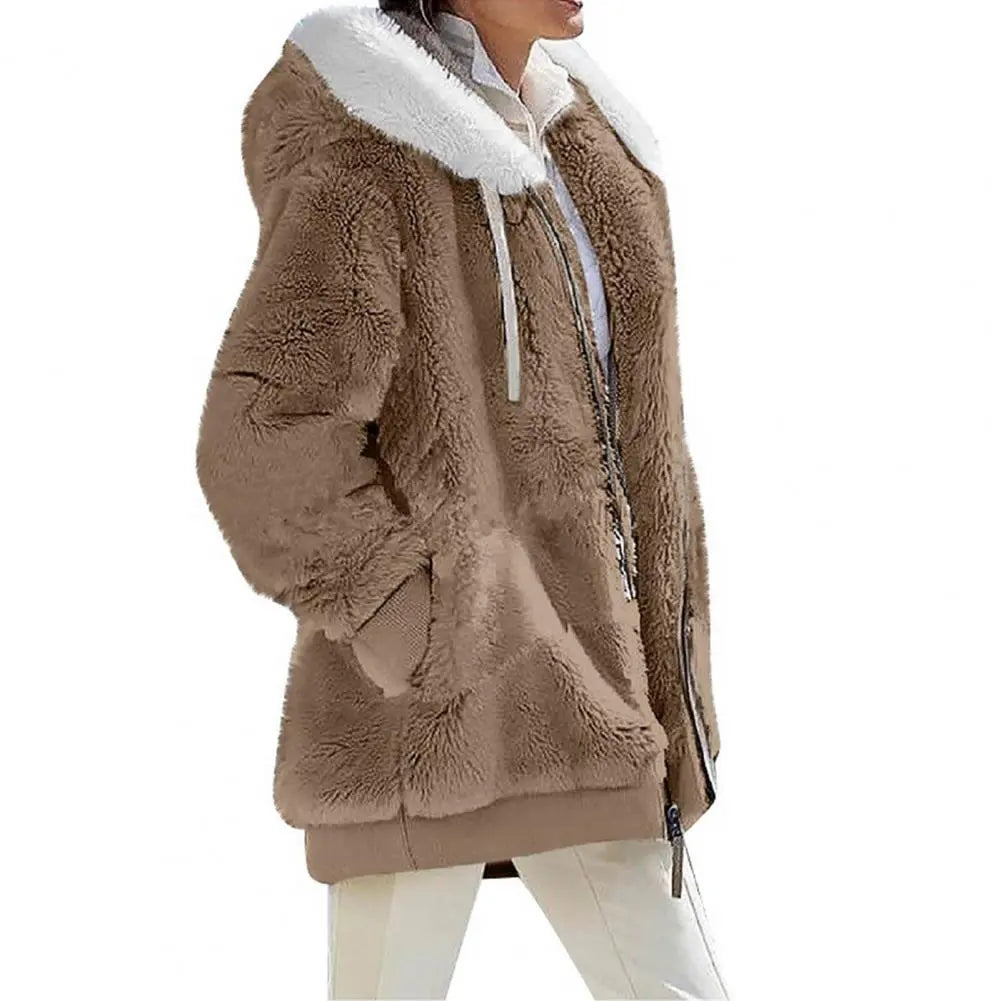 Women Winter Coat Solid Color Long Sleeves Zipper Cardigan