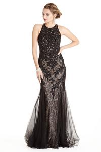 High illusion Sweetheart Neckline Mermaid Evening Gown With Embroidery And Beading on lace, cut out back.