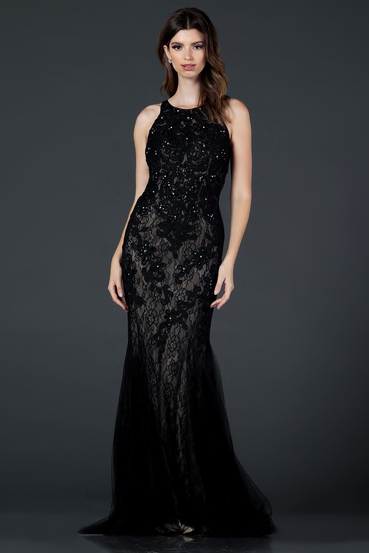 High illusion Sweetheart Neckline Mermaid Evening Gown With Embroidery And Beading on lace, cut out back.