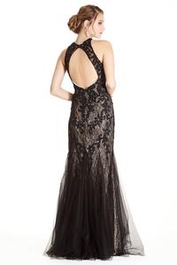 High illusion Sweetheart Neckline Mermaid Evening Gown With Embroidery And Beading on lace, cut out back.